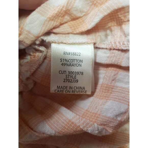 Max Studio Womens Size Small Peach White Gingham Checkered Tie Bow Front Blouse - Picture 6 of 6